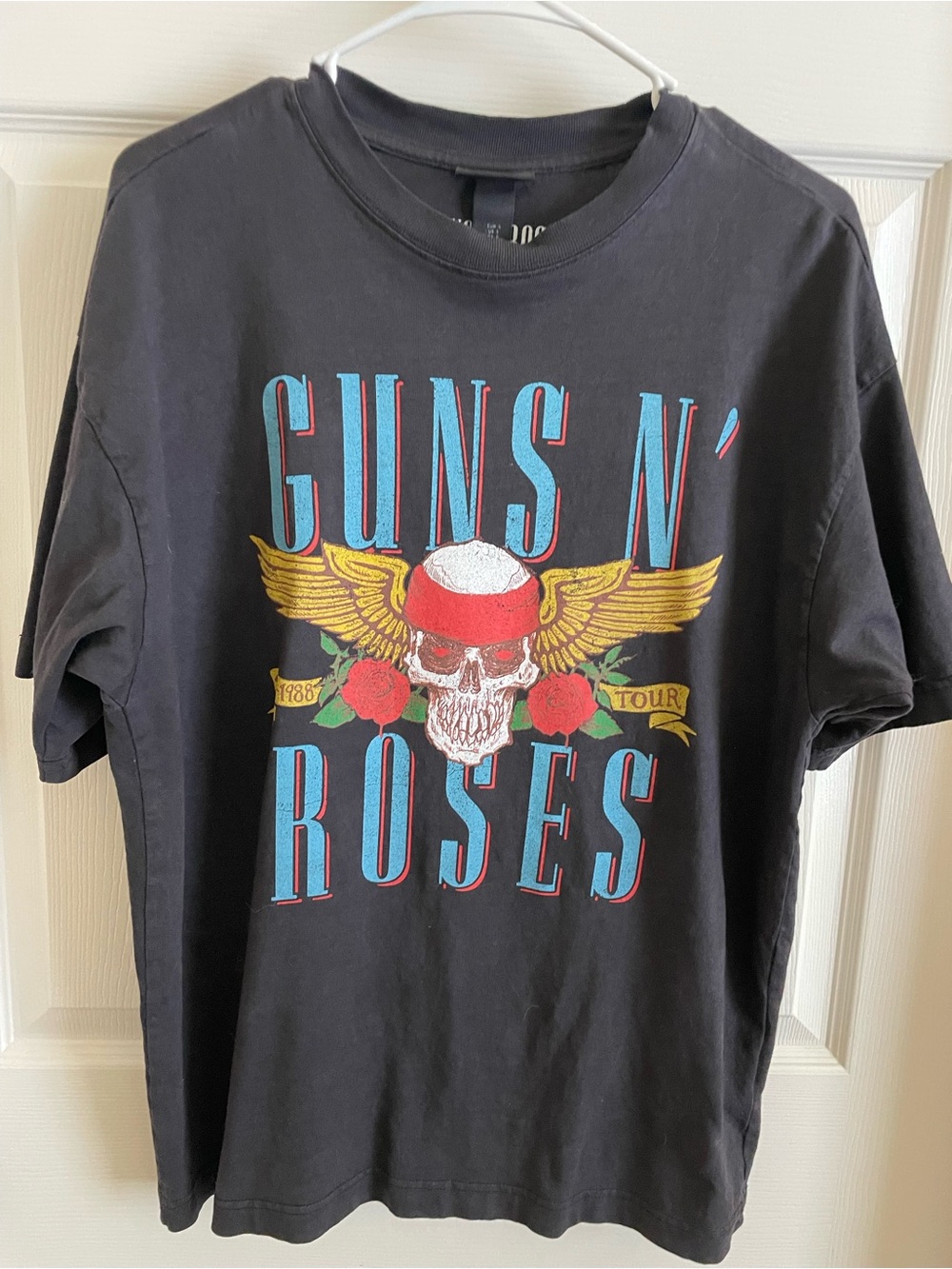 H&M Black Guns N' Roses Graphic Tee with Blue and Gold Print